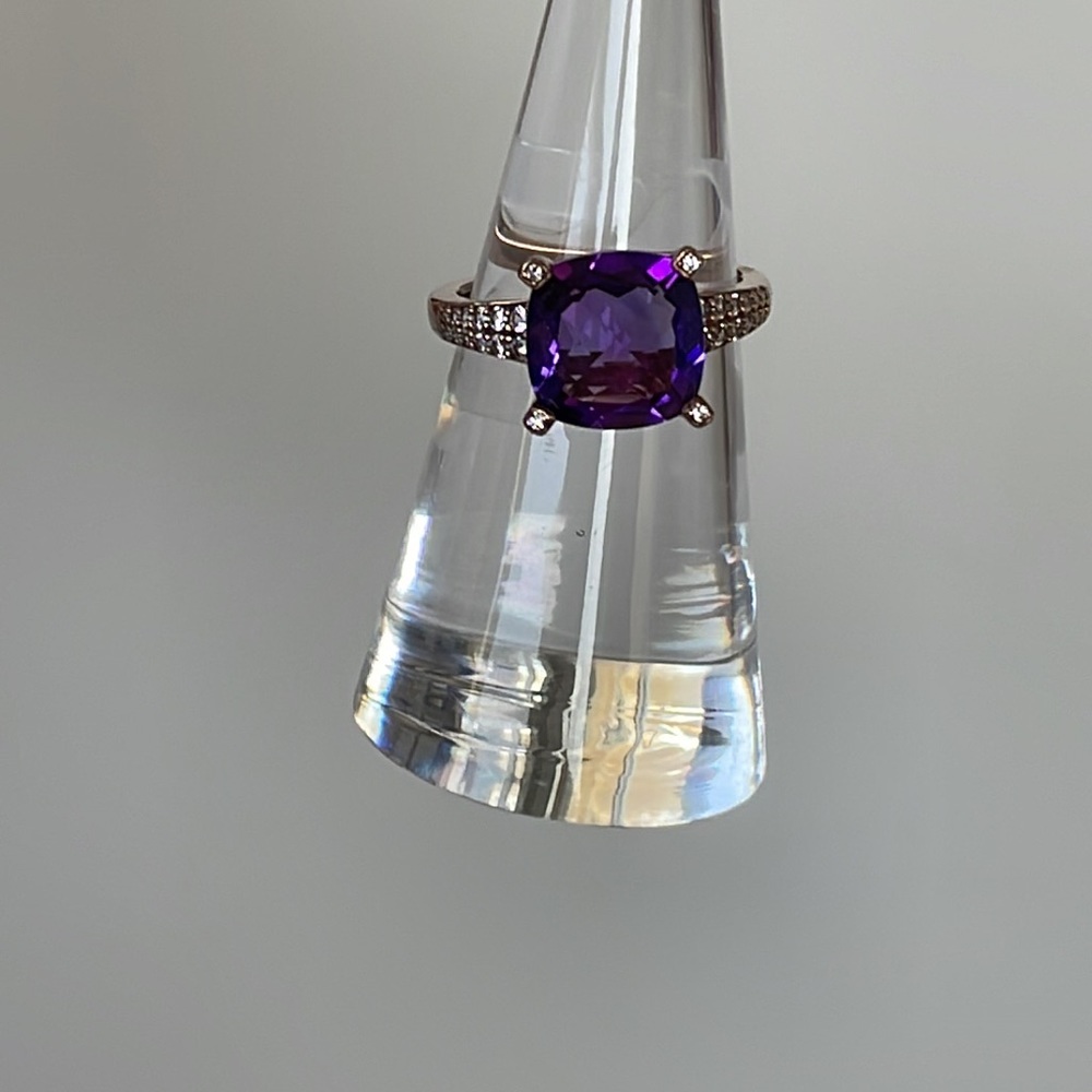 3 ct.Amethyst Cushion Cut Round Ring 6 1/2 - Picture 7 of 16